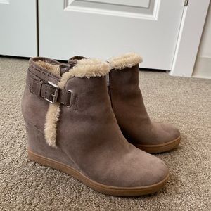 Unisa Wedge Booties with Faux Fur Trim